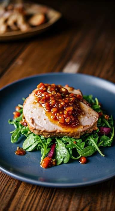 Salada de frango com molho de mel e mostarda