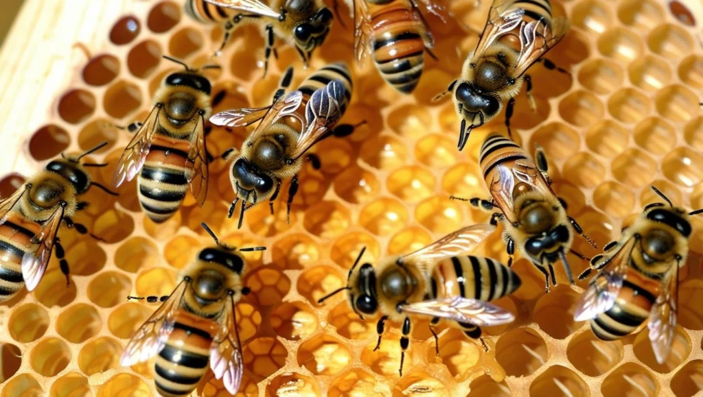 Curiosidades sobre apicultura e abelhas. Close-up de uma abelha em um favo - Clube do Mel